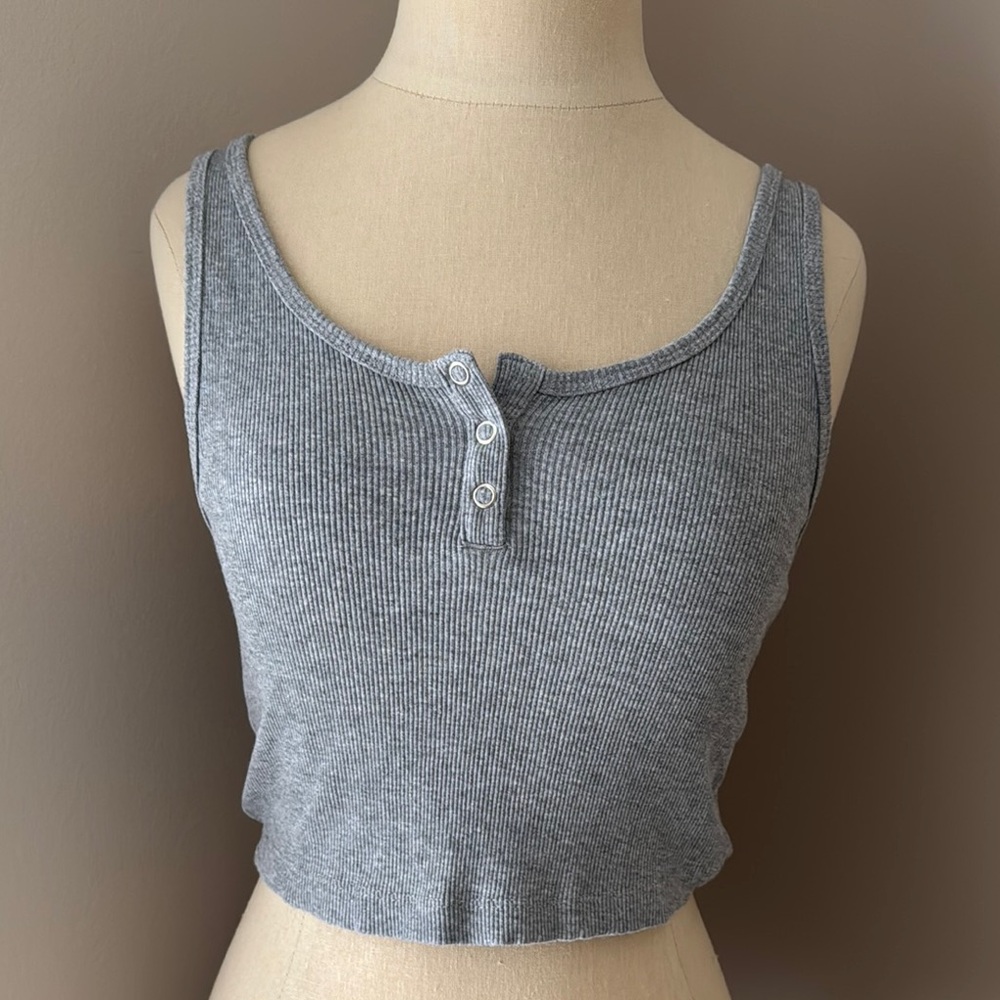 Gray Ribbed Tank Top